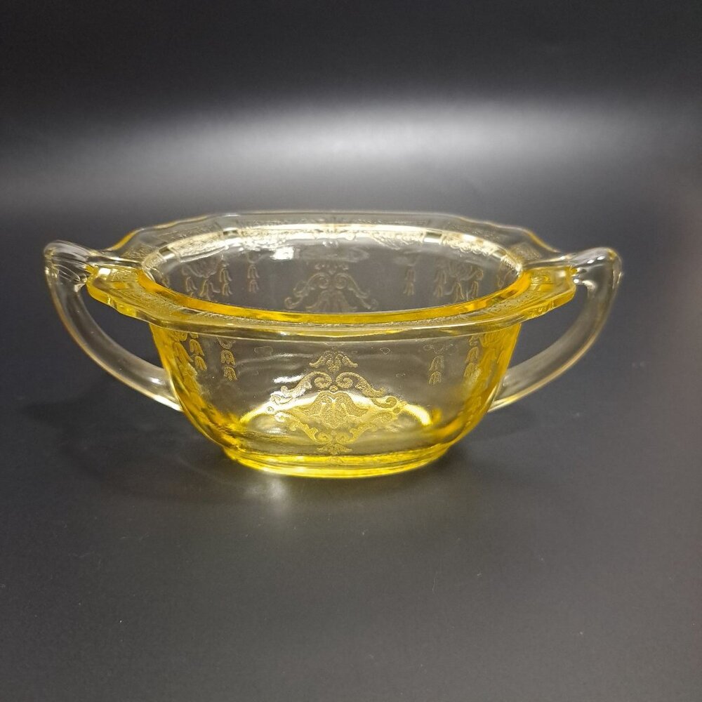 Anchor Hocking Princess Yellow Glass Sugar Bowl Embossed Design Vintage NO LID